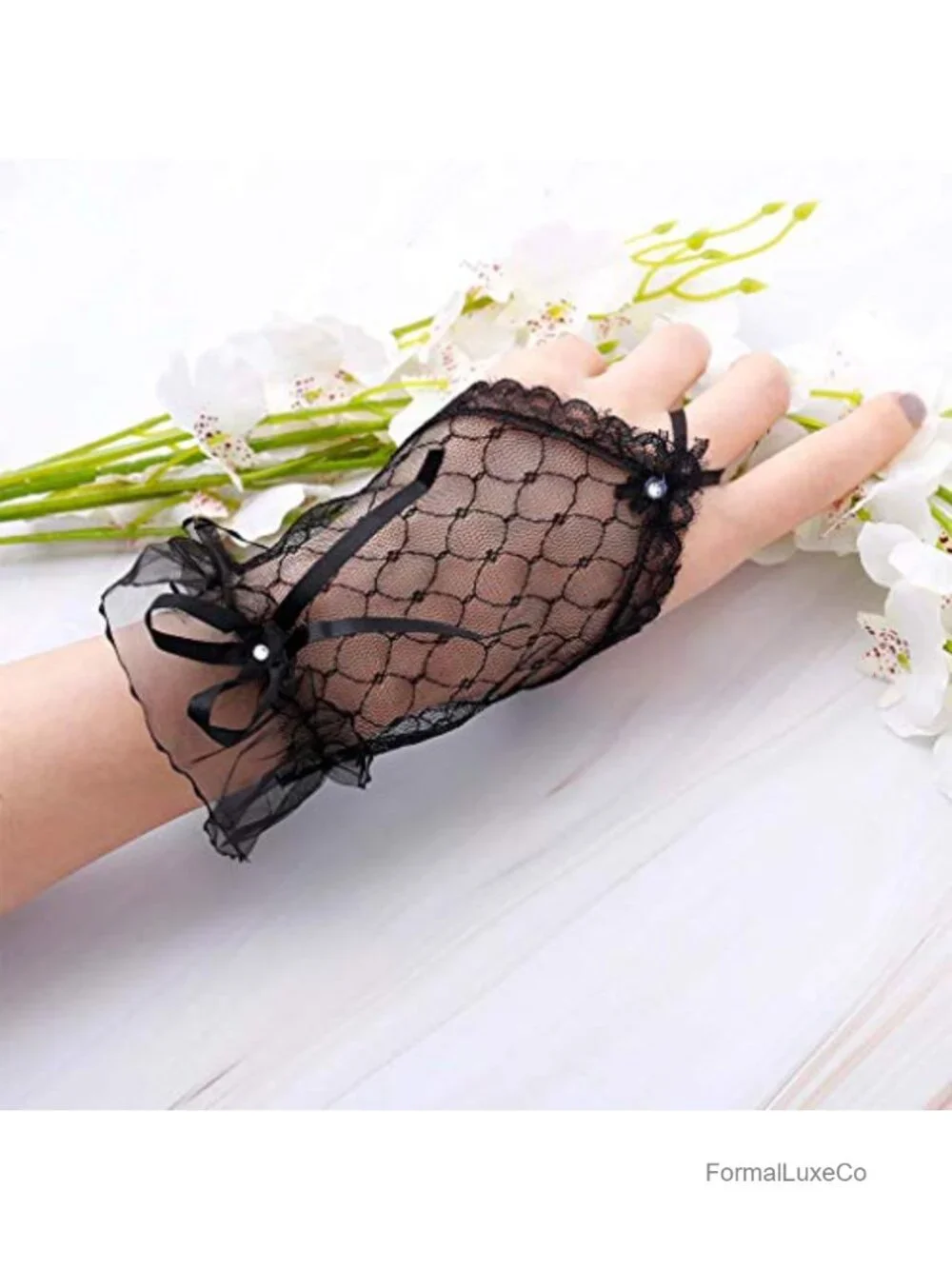 Women's Fingerless Rhinestone Lace Gloves for Wedding